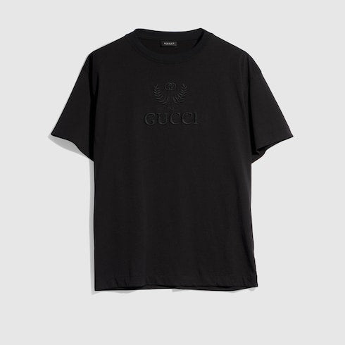 Cotton jersey T-shirt with embroidery - black