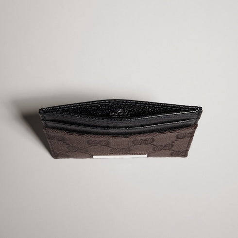 Card case with Gucci plaque - dark brown GG canvas