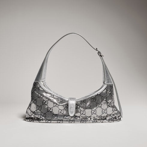 Jackie Slim metallic evening bag - silver and black GG mesh