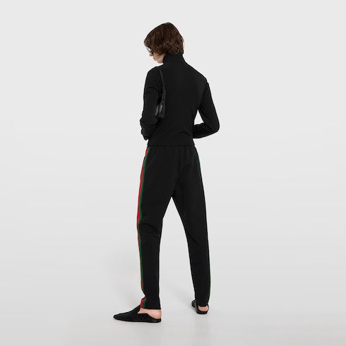 Stretch nylon zip jacket with Web - black