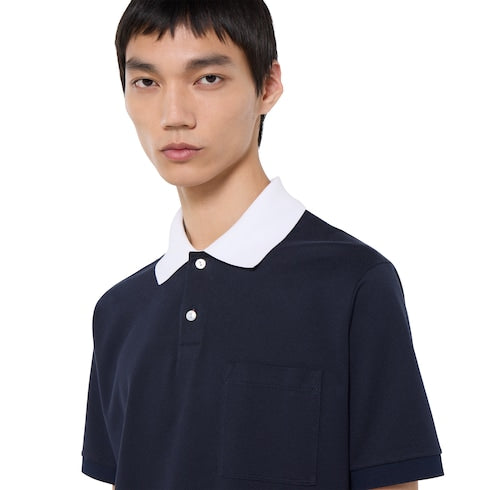 Stretch cotton piquet polo shirt - blue