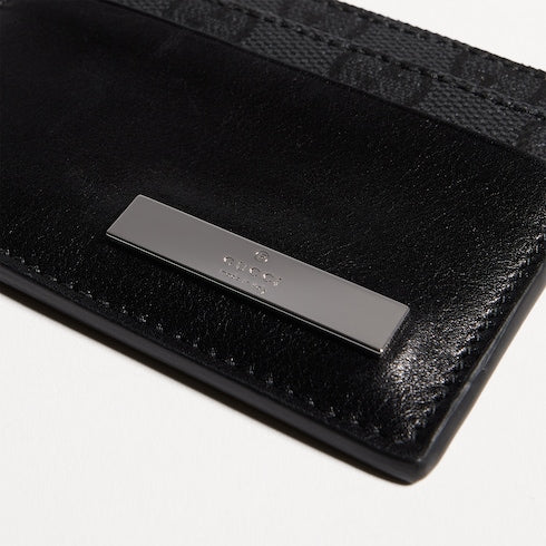 Card case with metal tag - black leather