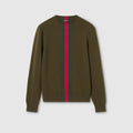 Knit wool sweater with Web intarsia - dark green