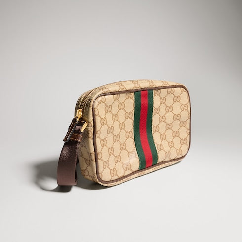 GG mini bag with Web - sand and brown GG canvas