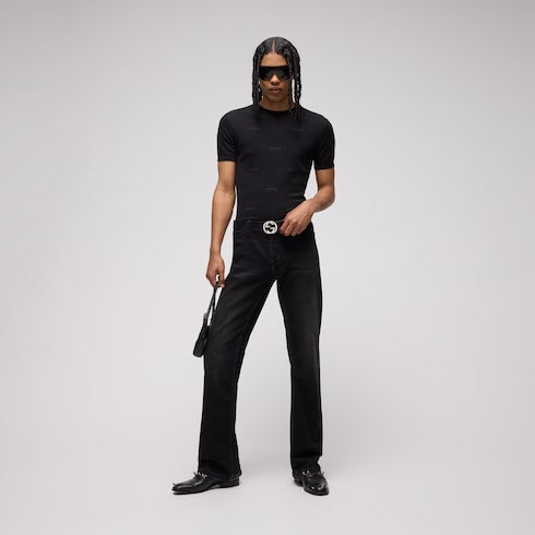 Wool silk Gucci jacquard T-shirt - black