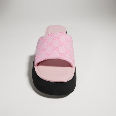 Women's flatform slide sandal - pink GG canvas