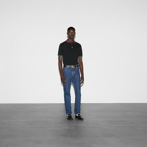 Cotton piquet polo with Web collar - navy