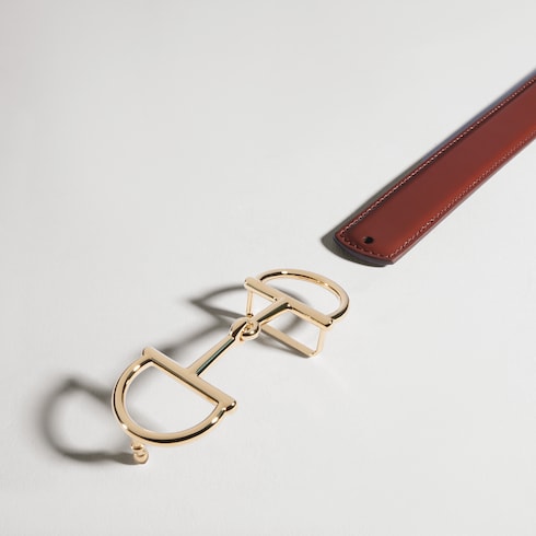 Reversible belt with Horsebit buckle - chestnut and black leather