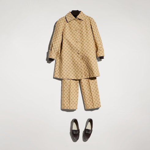 Children's GG canvas coat - sand and brown