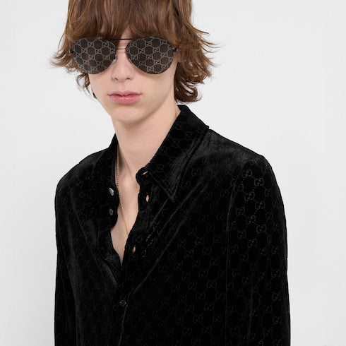Stretch GG velvet devoré shirt - black