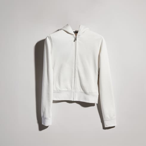 Cotton silk jersey zip sweatshirt - white