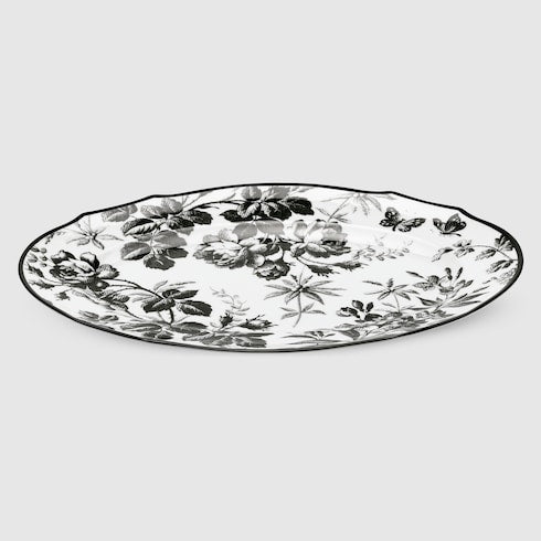 Herbarium oval tray - black and white porcelain