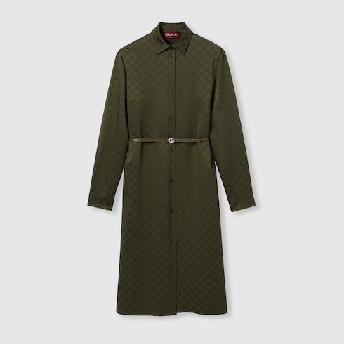 GG satin shirt dress - forest green