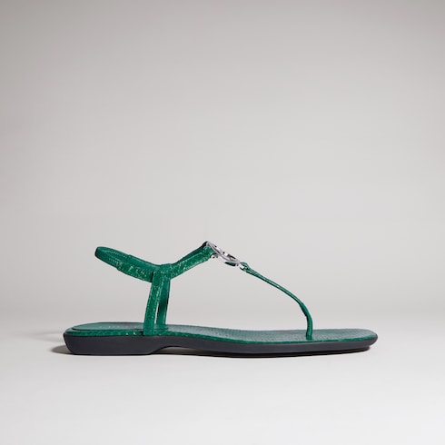 Women's python thong sandal with Interlocking G - green