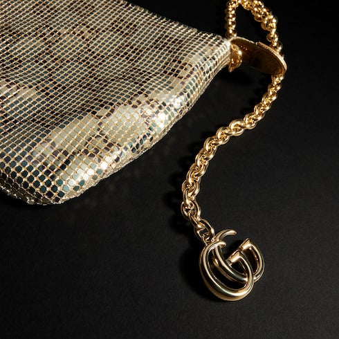 Metallic evening bag with charm - gold and brown GG mesh