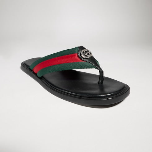 Men's thong sandal with Interlocking G - green and red nylon