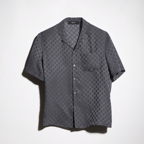 GG silk jacquard bowling shirt - dark grey