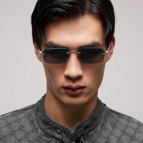 Rectangular-frame sunglasses - silver metal