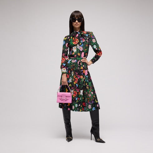 Horsebit Duomo small top handle bag - bright pink leather
