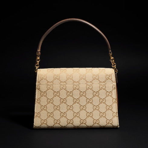 Horsebit Duomo small top handle bag - sand and brown GG canvas