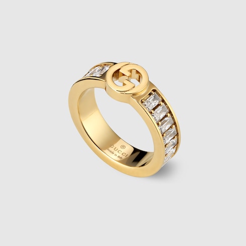 Gucci Blondie wide crystal ring - light gold-toned brass