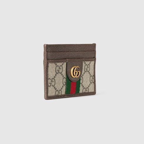 Ophidia card case - beige and dark brown fabric