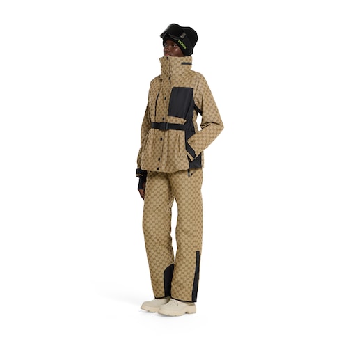 GG technical fabric jacquard pants - beige and dark brown