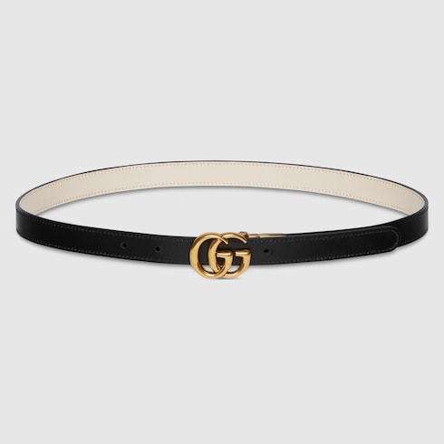 GG Marmont reversible thin belt - white leather