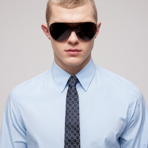 Horsebit silk jacquard tie - black