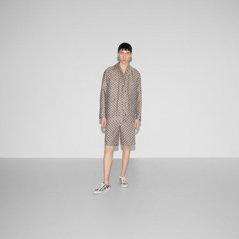 GG linen blend canvas jacket - beige and blue