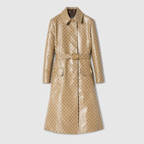 Coated GG cotton canvas fabric coat - sand