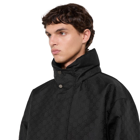 Reversible cotton ripstop zip jacket - black