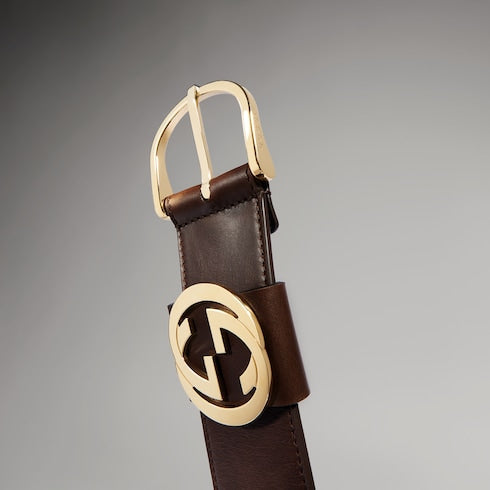Wide belt with round buckle - dark brown leather