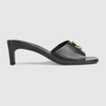 Women's slide sandal with Double G - black leather