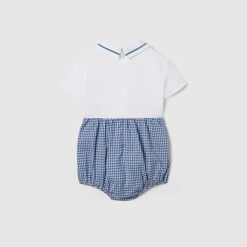 Baby gingham cotton one-piece - light blue and white