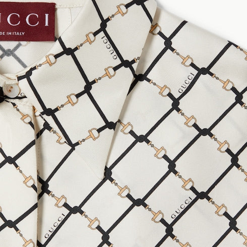 Printed silk twill shirt - white