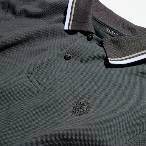 Cotton piquet polo shirt with embroidery - dark grey