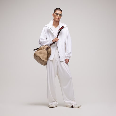 Compact cotton canvas zip jacket - white