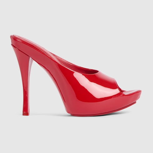 Women's stiletto platform slide - red patent leather