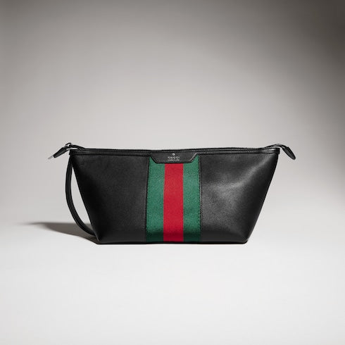 Mega Web Trademark small toiletry case - black leather