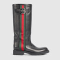 Women's biker boot with Web - black leather