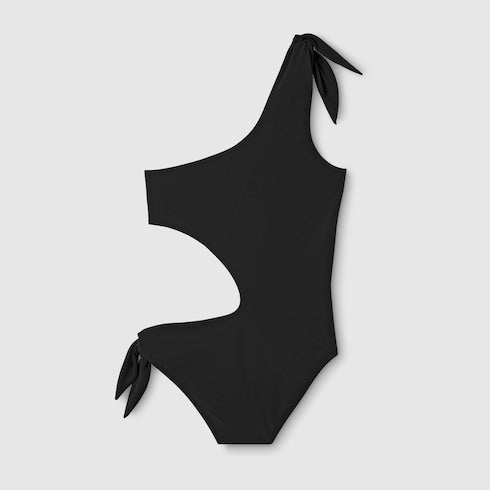 Stretch jersey swimsuit with embroidery - black