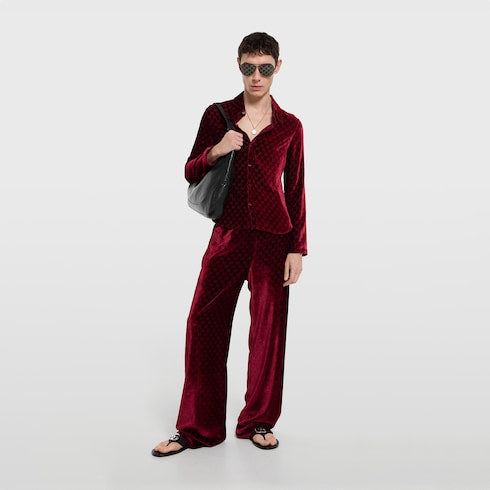 Stretch GG velvet devoré shirt - bordeaux