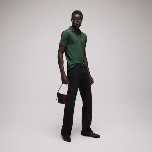 Cotton piquet polo shirt with embroidery - dark green
