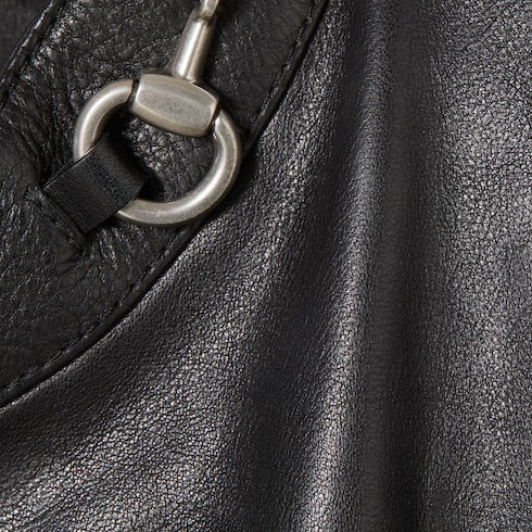 Leather jacket with Horsebit - black