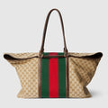 Medium GG duffle bag with Web - sand and brown GG canvas