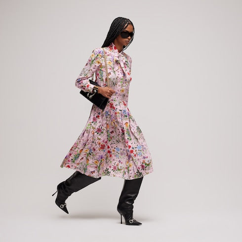Printed silk chemisier dress - multicolor