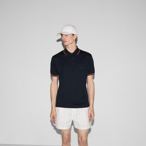 Cotton polo shirt with embroidery - dark blue