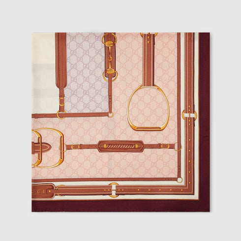 Printed silk twill carré - beige