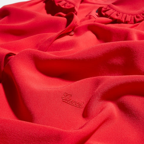 Silk crêpe de chine shirt with embroidery - red